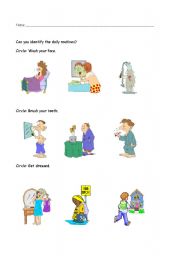 English Worksheet: Identification of Daily Routines