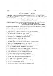 English Worksheet: Appositives