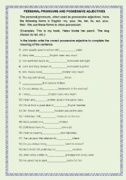 English Worksheet: PERSONAL PRONOUNS- POSSESSIVE ADJECTIVES. 