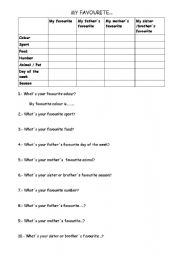 English worksheet: My Favourite