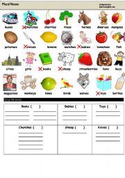 English Worksheet: Plural Endings - s, es, ies, ves