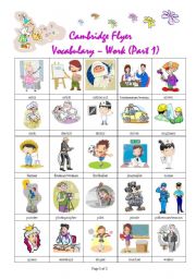 English Worksheet: Cambridge YLE - Flyer -Vocabulary - Work (Part 1) (Key included)