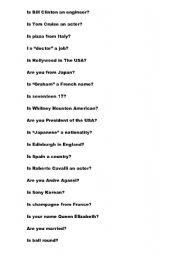 English worksheet: am, is, are  QUESTIONS