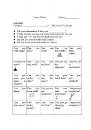 English worksheet: can cant worksheet