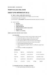 English Worksheet: grade 7 GESE trinity oral exam preparation