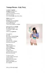 English worksheet: Song Katy Perry Teenage Dream