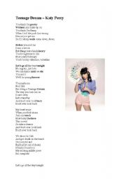 English Worksheet: Song Katy Perry Teenage Dream