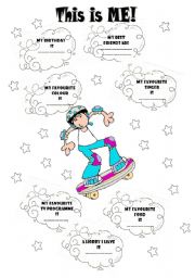 English Worksheet: PORTFOLIO :THIS IS ME! (Personal Info) (Boys version)