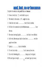English Worksheet: and ,but ,so or because