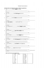 English worksheet: Present Tense Exercises (with sample answers)