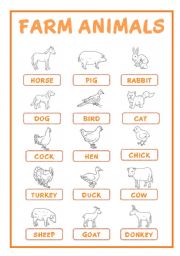 English Worksheet: FARM & WOODLAND ANIMALS PICTIONARY (30 animals)