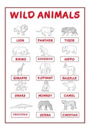 English Worksheet: WILD & SEA ANIMALS PICTIONARY (30 animals)