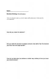 English Worksheet: Decision Making Difficult Choices