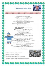 English worksheet: Mad World by Gary Jules