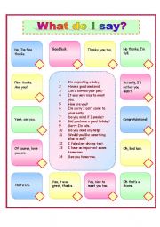 English Worksheet: What do I say? -  Cultural conventions and how to say the right thing