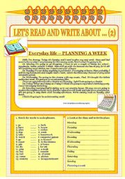 English Worksheet: Lets read and write about ..(2) - Everyday life - Planning a week.