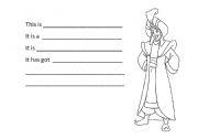 English worksheet: Aladdin description - describe a character / cartoon