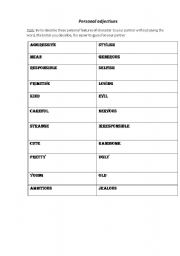 English Worksheet: personality adjectives