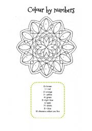 English Worksheet: MANDALA COLOUR BY NUMBERS