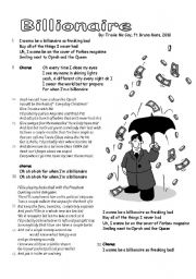 English Worksheet: song: Billionaire, 3 pages