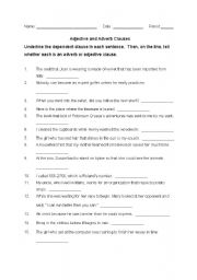 English worksheet: Adverb and Adjective Clauses