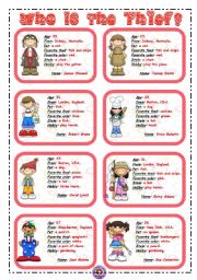 English Worksheet: WHO IS THE THIEF? 1/3 *** 16 flashcards ***