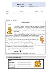 English Worksheet: Garfields Daily Routine