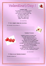 English worksheet: Valentines Day Poems