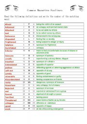 English Worksheet: Common Negative Feelings_ editable, with keys
