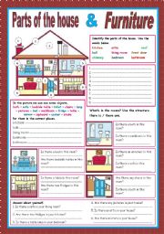 English Worksheet: Parts of the house and furniture