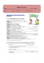 English Worksheet: Environment: Listening test and gap-filling