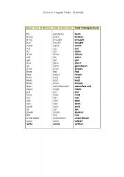 English worksheet: common irregular verbs