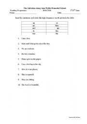 English Worksheet: High Frequency Words