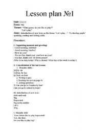 English worksheet: Lesson plan