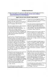 English Worksheet: Reading Comprehension based on an article about the recent Internet blockage in Egypt