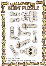 English Worksheet: Halloween skeleton puzzle