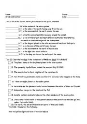 English Worksheet: solar system