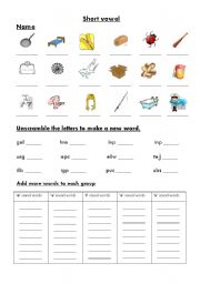 English Worksheet: short vowel
