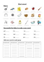 English worksheet: short vowel