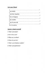 English Worksheet: personal questions