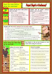 English Worksheet: Present Simple or Continuous?  exercises  5 tasks  2 pages  keys included  fully editable