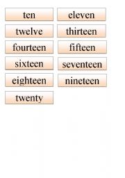 English worksheet: number words 10-20
