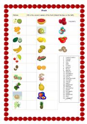 English Worksheet: Fruit