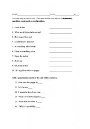 English Worksheet: 4 kinds of sentences