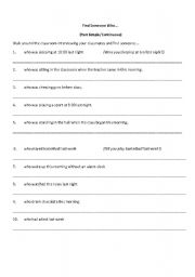 English worksheet: Find someone who (Past simple and continuous)