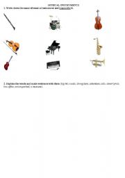 English Worksheet: musical instruments and active vocabulary