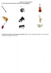 English worksheet: musical instruments and active vocabulary