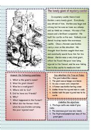 English Worksheet: The lonely giant of mystery castle