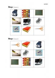 English worksheet: School material picture bingo