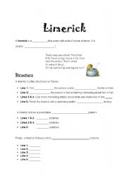 English worksheet: Limerick Structure